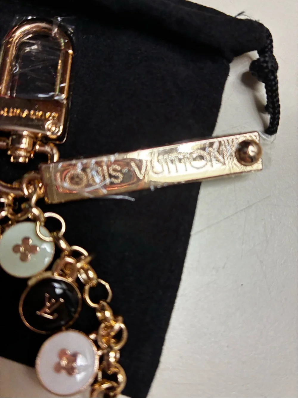 Louis Vuitton stamped Gold-Tone Multicolor Charm Keychain/ bag charmEnamel Discs